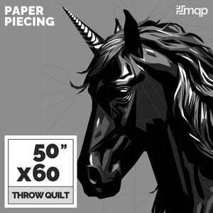 The Black Unicorn Paper Piecing, Quilting Patterns For Beginners, Unicorn Quilt Pattern, Room Decor | Instant Download Pdf - 50 x 65 Inch