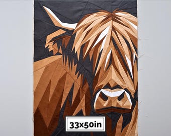 Highland Cow Throw Quilt Pattern PDF – 33x50" Paper Pieced Animal Design