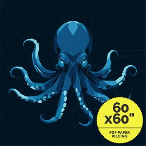 May include: A geometric illustration of a blue octopus against a dark blue background. The octopus is composed of angular shapes, with the text "60 x 60" in a yellow circle, and "PDF PAPER PIECING" below it.