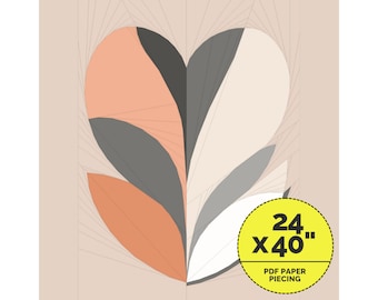 Padrão de patchwork em papel para colcha "Coração em Flor", ideal para iniciantes (padrão em PDF)