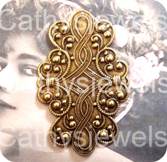 Items similar to Beautiful Brass Oxidized Victorian Jewelry Finding Two