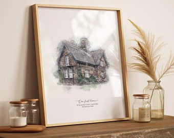 Personalised Watercolour House Portrait, New Home Print Gift, Housewarming Gift, House Sketch painting, First Home, Realtor Gift, Watercolor