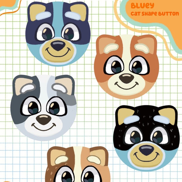 Bluey inspired cat ear shape button ( bluey, bingo, bandit, chilli and muffin)