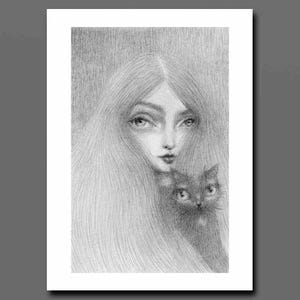 Black Cat Art Print, black Cat Art, big eyes art, pop surrealism cat, lowbrow cat, creepy cute art, gothic art, goth art, goth cat