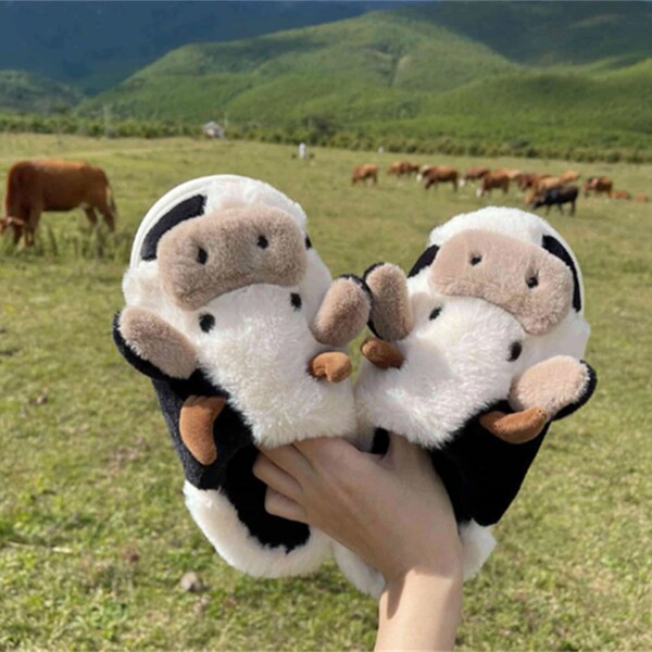 Fluffy Cow Slippers/Cute Moo Cow Slippers/Moo Animal Slippers/Comfortable Cow Slippers/Winter Fluffy Cow Slippers/Gift for Her