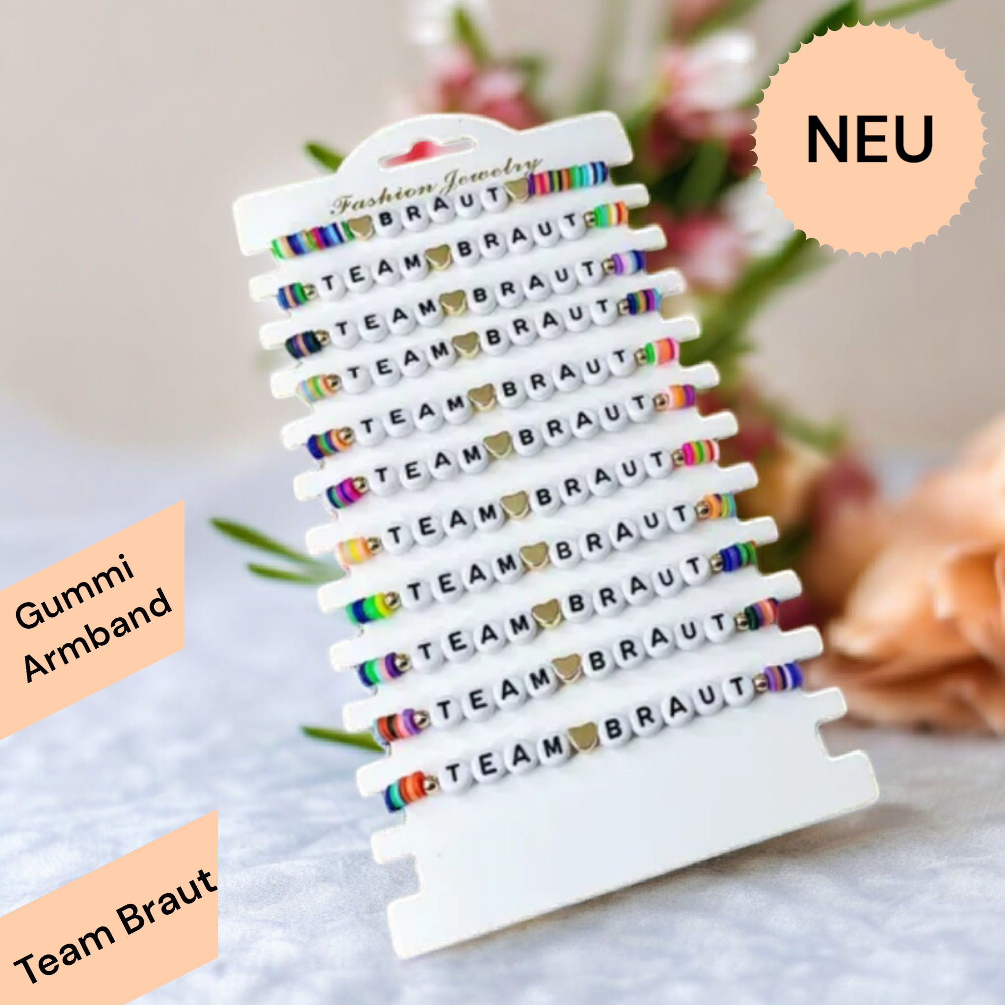 Ahoney Haargummis Für Brautjungfern & Junggesellinnenabschied – 9 Stück, Rosa, Mit Perlen & Kristallen