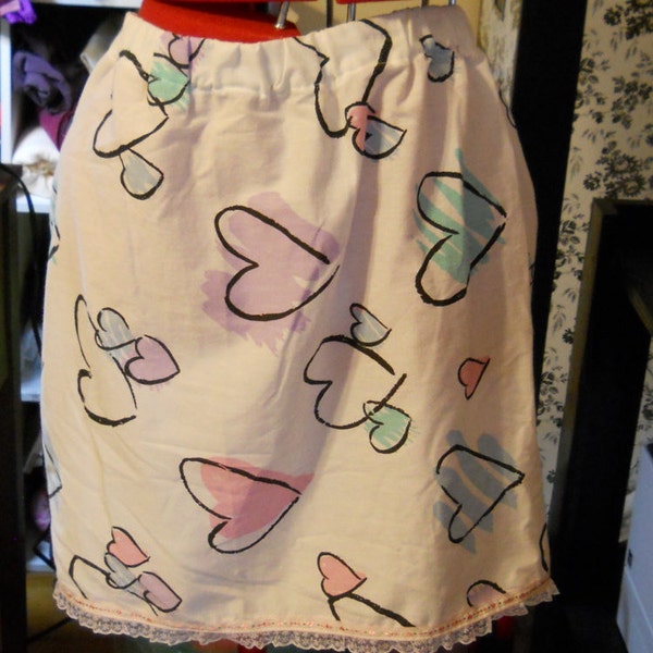 Candy White Hearts Fabric Handmade Sweetheart Lolita Babydoll Skirt with Lace Trim