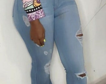 Light Denim Flare Doll Jeans – Trendy, Retro-Inspired Statement Denim