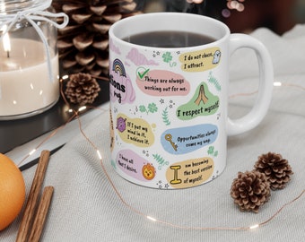 Affirmations mug| cup of positivity| Motivation| morning Mindset mug| self improvement| 11oz colorful ceramic mug| daily reminder