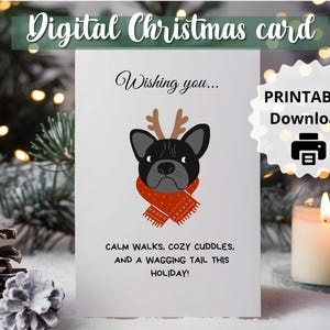 Weihnachtskarte digital| E-Card| Welpenkarte| Hundegrußkarten| Frenchie-Hund| Frenchie-Mama| Moderne Weihnachtskarten| Minimalistische Weihnachtskarte
