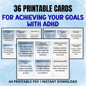 ADHD Action Plan Cards for Success, Achieving Goals Deck, Minimal Printable Cards  Mental Health Tools,  Behavior Management, Organization