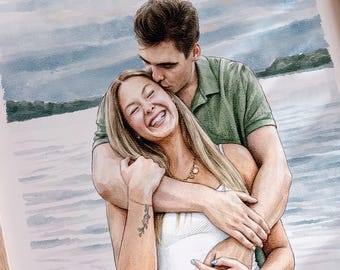 Personalized couple portrait from photo , Custom watercolor painting, Handmade art print