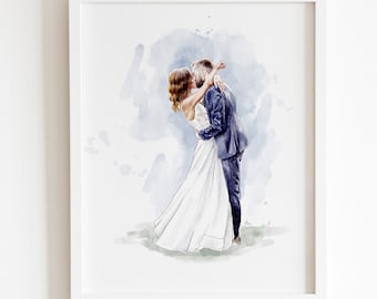 Custom Wedding Portrait - Painting from Photo, 1st Anniversary Gift, Gift for Her/Him, Couple Gift, Engagement Gift, Hand Drawn Illustration