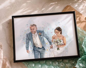 Handmade watercolour painting gift, Personalized wedding portrait from photo