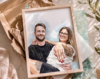 Personalized couple portrait from photo , Custom watercolor painting, Handmade art print