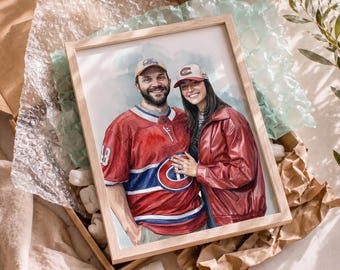 Personalized couple portrait from photo , Custom watercolor painting, Handmade art print