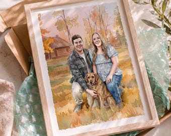 Personalized family portrait from photo , Custom watercolor painting, Handmade art print