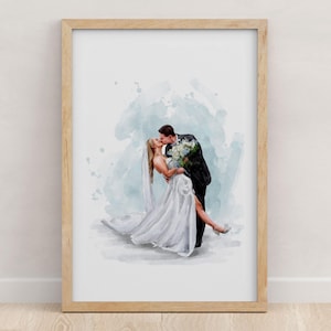 Custom Wedding Portrait - Painting from Photo, 1st Anniversary Gift, Gift for Her/Him, Couple Gift, Engagement Gift, Hand Drawn Illustration
