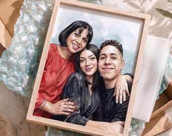Personalized family portrait from photo , Custom watercolor painting, Handmade art print
