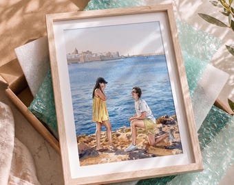 Personalized couple portrait from photo , Custom watercolor painting, Handmade art print