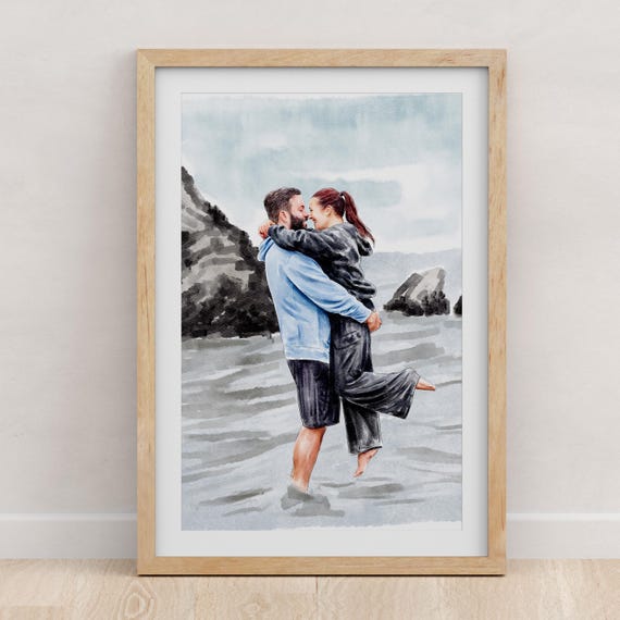 Custom Watercolor Couple portrait painting from photo , Wedding drawing, Wedding, Engagement Anniversary Gift, Handmade digitally