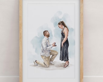 Personalized couple portrait from photo , Custom watercolor painting, Handmade art print