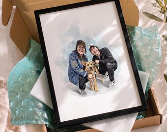 Personalized family portrait from photo , Custom watercolor painting, Handmade art print