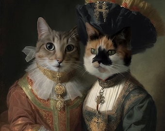Custom royal pet portrait Personalized dog illustration from photo Renaissance animal painting Regal cat art print Historic digital drawing