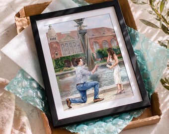 Personalized couple portrait from photo , Custom watercolor painting, Handmade art print