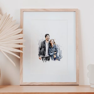 Paarportret, familieportret, aquarelportret, paar schilderen, cadeau voor hem, paarillustratie, verlovingscadeau, Vaderdag