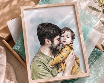Custom Watercolor family portrait painting from photo , handmade illustration from photo, personalized  art print