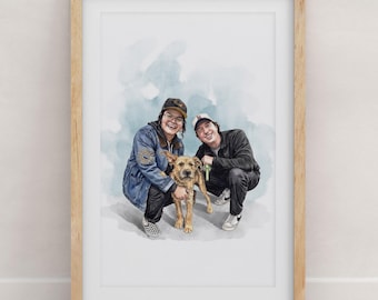 Personalized family portrait from photo , Custom watercolor painting, Handmade art print