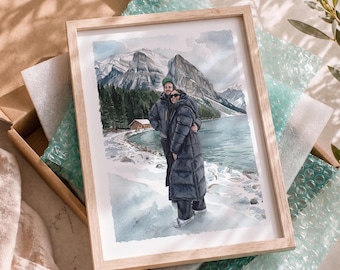Personalized couple portrait from photo , Custom watercolor painting, Handmade art print