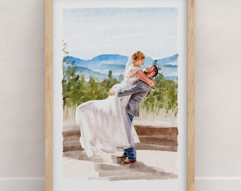 Personalised Watercolour Portrait, Anniversary Present, Wedding Portrait, Painting from Photo, Wife Husband Gift, Valentines Day Gift