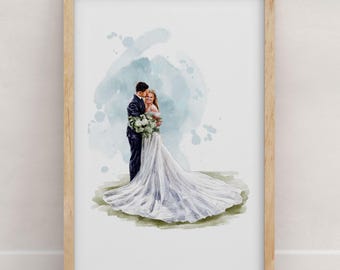 Personalised Watercolour Portrait, Anniversary Present, Wedding Portrait, Painting from Photo, Wife Husband Gift, Valentines Day Gift