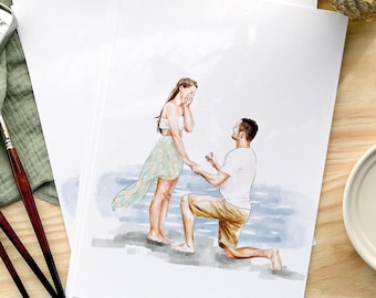 Pintura de acuarela personalizada a partir de una foto, regalos de compromiso únicos para parejas, regalos personalizados de compromiso y aniversario de bodas.