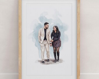 Personalized couple portrait from photo , Custom watercolor painting, Handmade art print