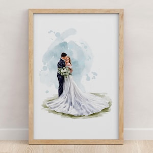 Custom Wedding Portrait - Painting from Photo, 1st Anniversary Gift, Gift for Her/Him, Couple Gift, Engagement Gift, Hand Drawn Illustration