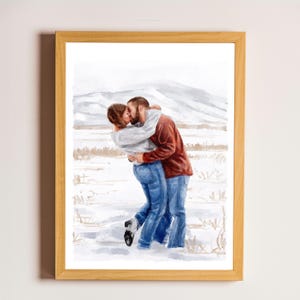Aquarelle personnalisée à partir d&#39;une photo, cadeaux de fiançailles pour couple uniques, fiançailles personnalisées, cadeaux d&#39;anniversaire de mariage