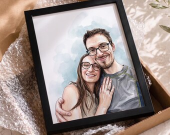 Personalized couple portrait from photo , Custom watercolor painting, Handmade art print