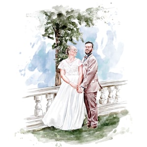 Aangepast aquarelportret van foto, digitale illustratie, portret cadeau stel van foto tot portret schilderij cadeau voor hem