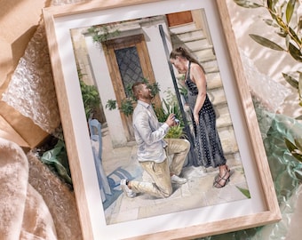 Personalized couple portrait from photo , Custom watercolor painting, Handmade art print