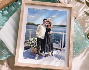 Personalized couple portrait from photo , Custom watercolor painting, Handmade art print