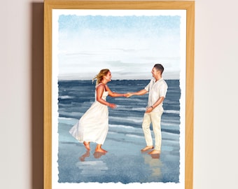 Retrato personalizado en acuarela a partir de una foto: aniversario, compromiso, regalo de pareja