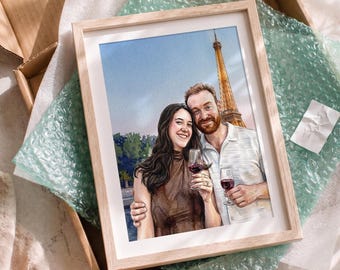 Personalized couple portrait from photo , Custom watercolor painting, Handmade art print