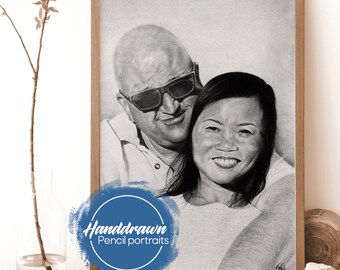 Custom pencil portrait from photo for wedding anniversary gift for her,  personalized pencil portrait gift for birthday gift for mom and dad