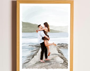 Custom Watercolor Couple portrait painting from photo , Wedding drawing, personalized gift , Engagement Anniversary Gift, Handmade digitally