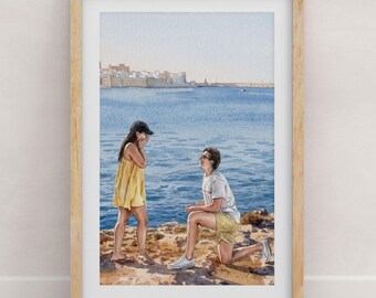 Personalized couple portrait from photo , Custom watercolor painting, Handmade art print