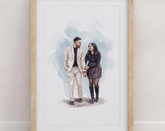 Personalized couple portrait from photo , Custom watercolor painting, Handmade art print