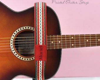 Custom Leather Guitar Strap with Name, Patterned & Padded Design, Adjustable Straps for Acoustic Electric Bass Guitar, Perfect Musician Gift